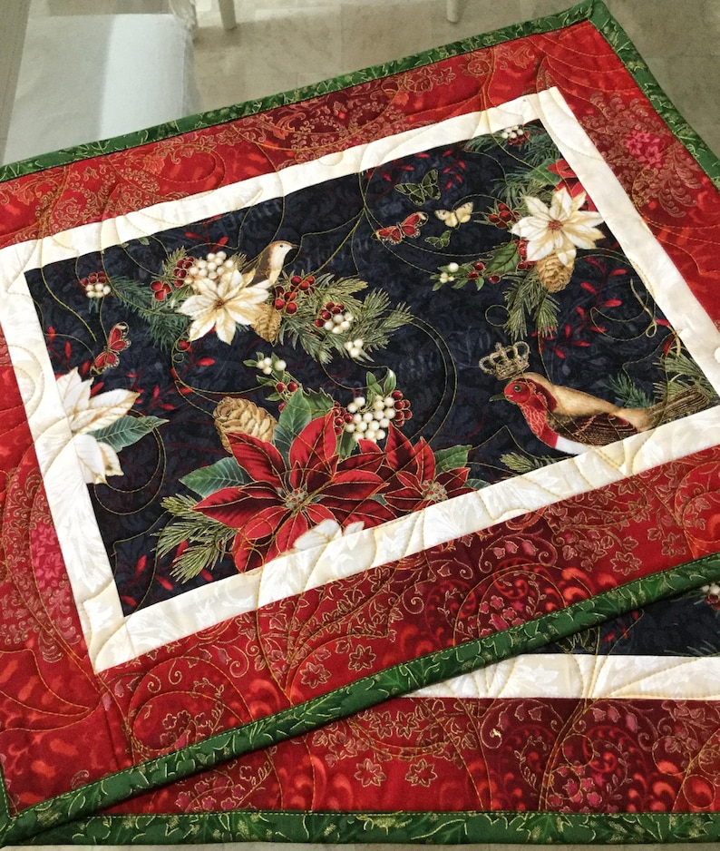 Holiday Placemats Quilted Placemats Poinsettia Placemats Etsy