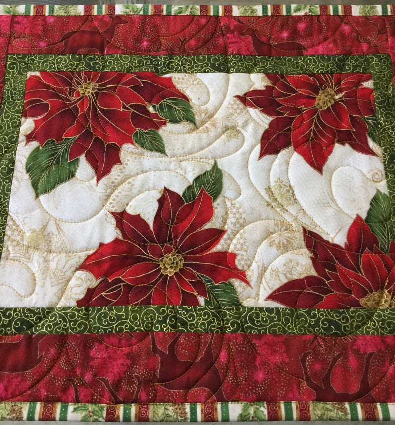 Christmas Placemats Quilted Placemats Poinsettia Placemats Etsy