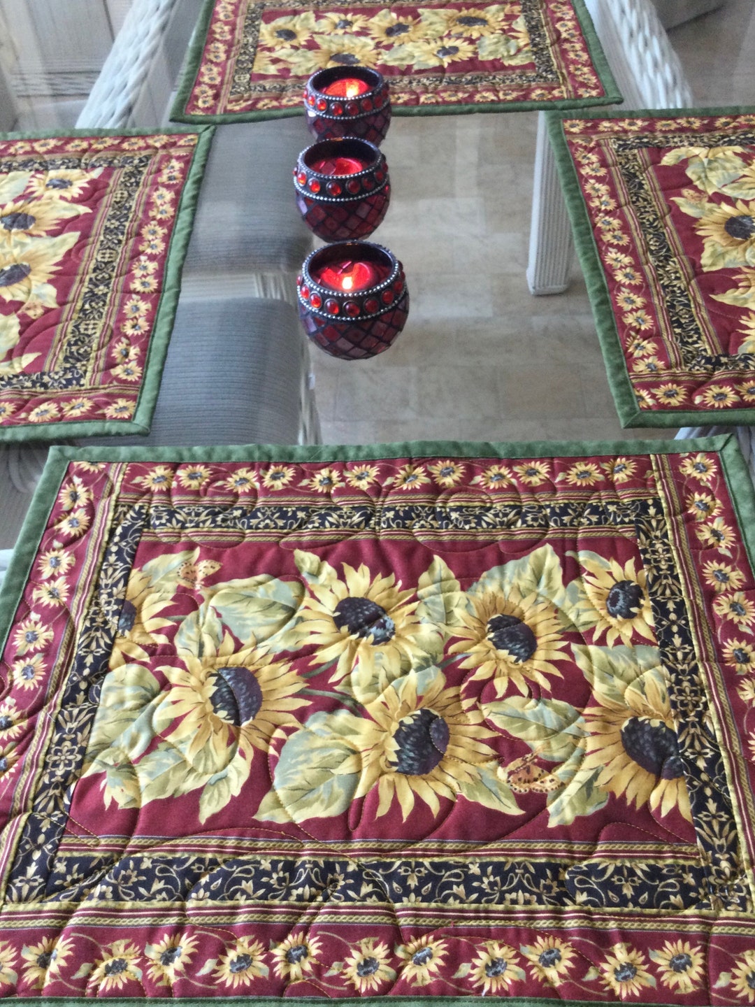 Sunflower Placemats, Quilted Placemats, Sold in Sets Of4, Ready to Ship, 4 Handmade Placemats