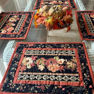Fall Mums Placemats,Quilted Placemats,Fall Placemats, Sold in sets of 4, Ready to ship, Fall Table Decor, Autumn Mats,Handmade Placemats.