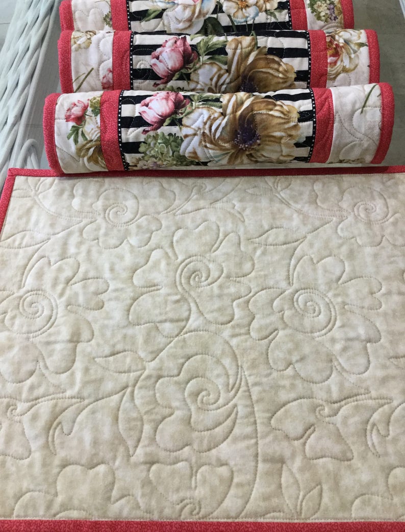 Quilted Placemats Floral Placemats Hand made Placemats Sold Etsy