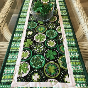 St. Patrick's Day Quilted Table Runner: Shamrock Decor, Reversible