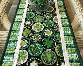 St. Patrick's Day Quilted Table Runner: Shamrock Decor, Reversible