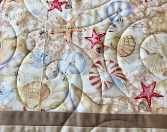 Handmade Quilted Seashell Placemats: Coastal Table Decor, Set of 4