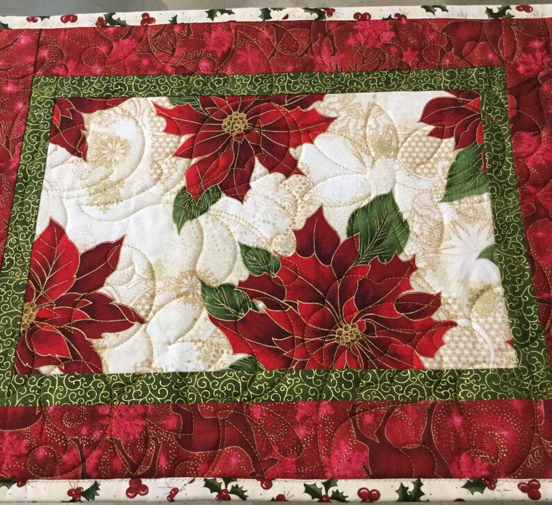Christmas Placemats Quilted Placemats Poinsettia Placemats Etsy