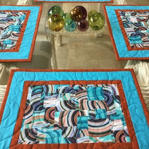 Abstract Modern Placemats,Quilted Placemats,Sold in sets of 4,Contemporary Mats, Ready to ship, Handmade Placemats, Gift for home.