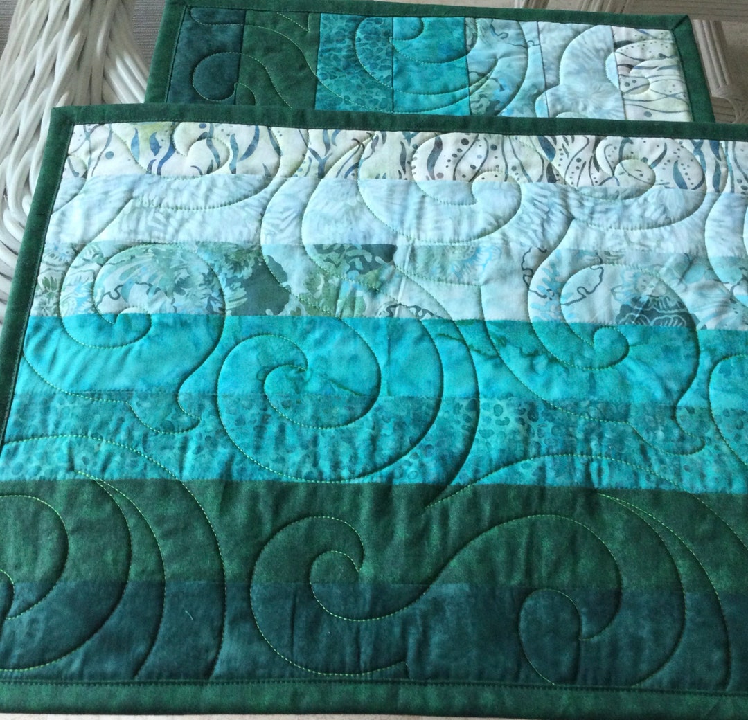 Quilted Green Placemats, Modern Placemats, Art for Your Table Decor