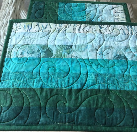 Quilted Green Placemats Modern Placemats Art for Your Table Etsy