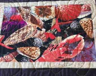 Seashells Quilted Placemats (Set of 4): Coastal Table Decor