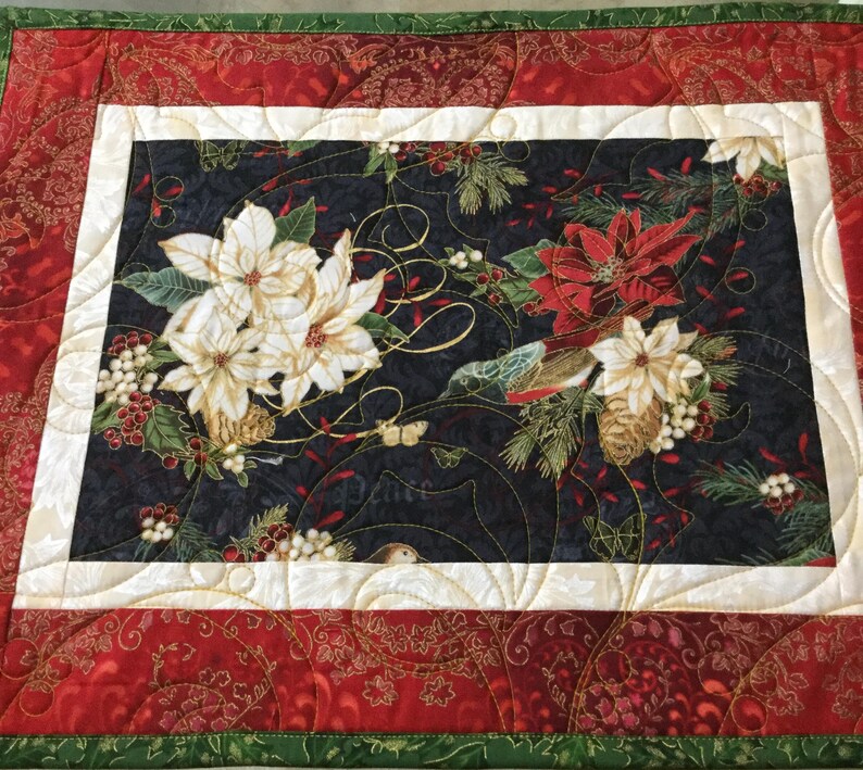 Holiday Placemats Quilted Placemats Poinsettia Placemats Etsy