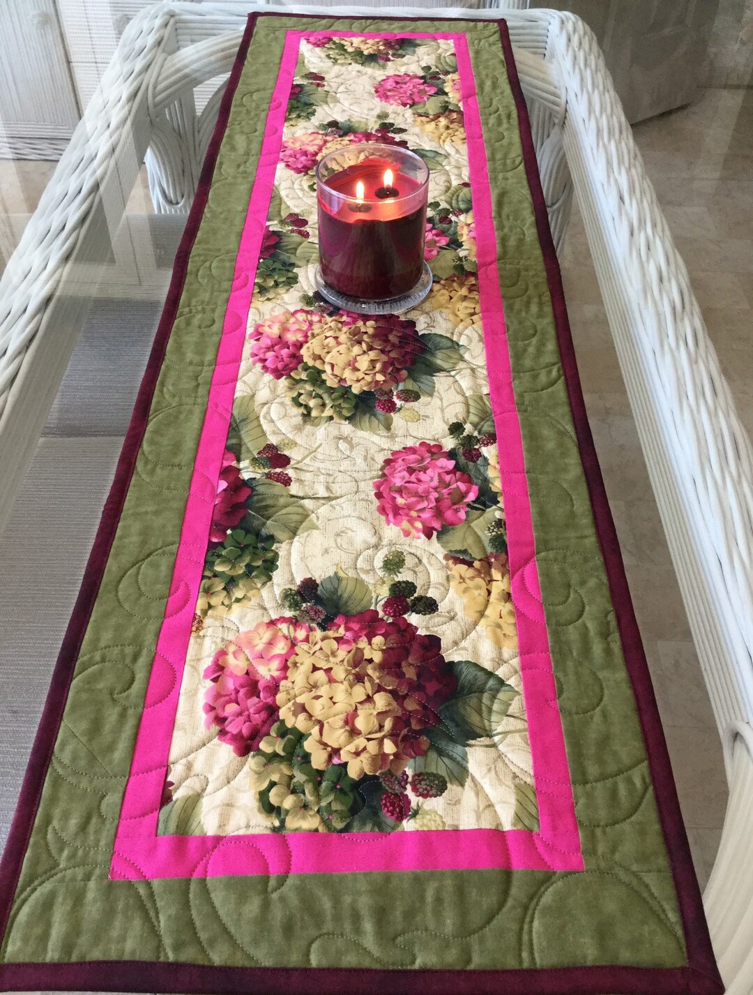 Hydrangea Table Runner Quilted Runner Botanical Table Etsy
