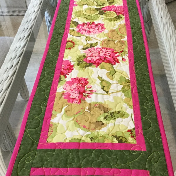 Quilted Table Runner, Botanical Table Runner, Floral Table Runner, Geraniums Table Runner, Table Linens, For Sale Table Runner,Ready to Ship