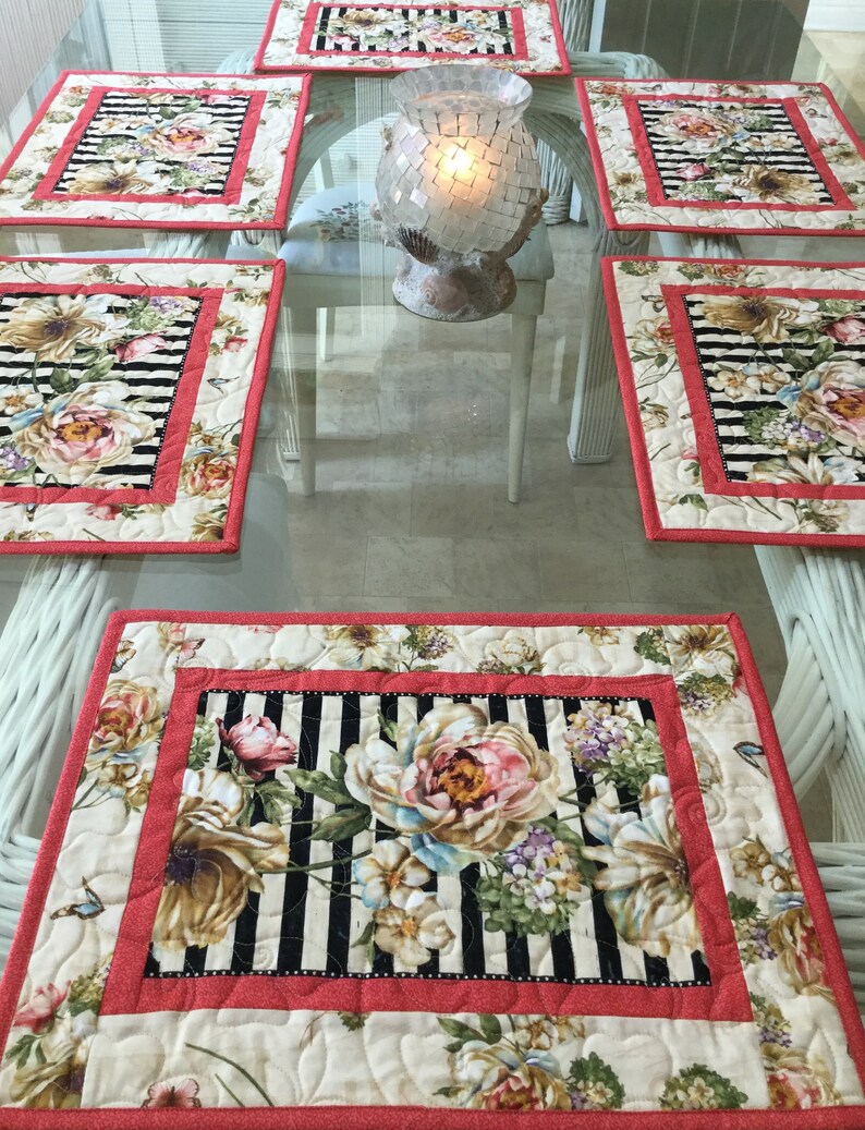 Quilted Placemats Floral Placemats Hand made Placemats Sold Etsy