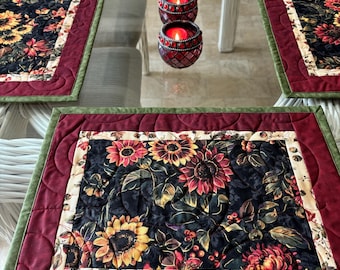 Quilted Fall Placemats (Set of 4): Floral Autumn Table Decor