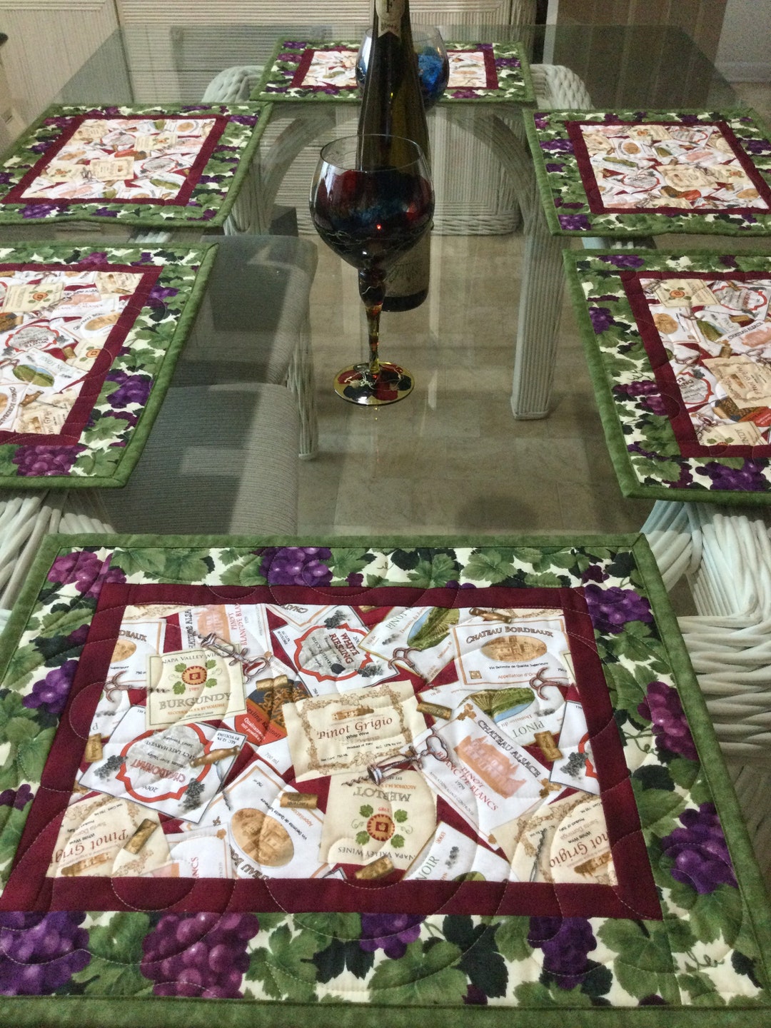 Quilted Placemats, Wine Lovers Gift, Sold in Sets of 6, Hostess Gift ...