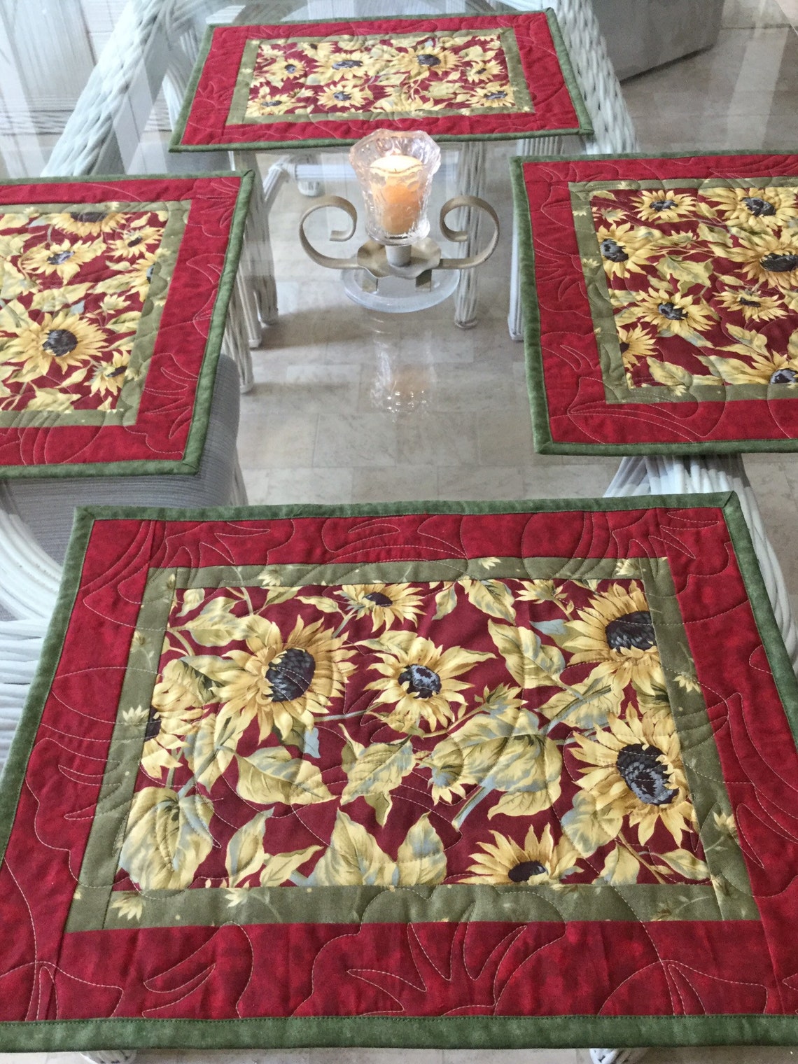 Quilted Placemats Sunflowers Placemats Handmade Placemats Etsy