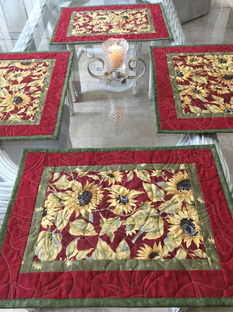 Quilted Placemats Sunflowers Placemats Handmade Placemats Etsy