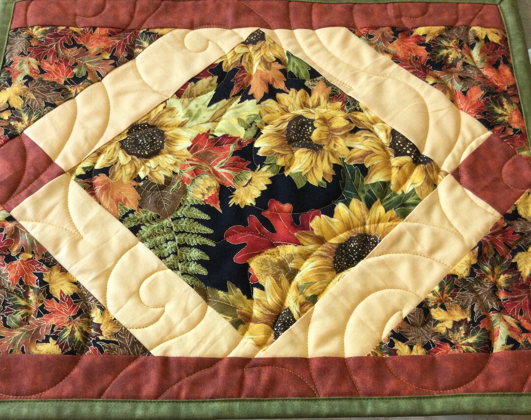 Sunflower Placemats, Fall Table Mats, Quilted Fall Placemats,, Ready to