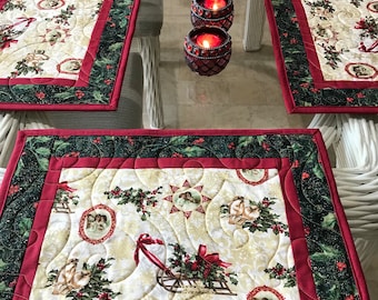 Quilted Christmas Placemats (Set of 4): Reversible Holiday Table Decor