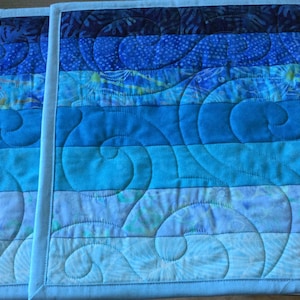 Quilted Blue Placemats, Modern Art, Sold in sets of 2, Ocean home decor, Nautical home gift, Ready to ship, Blue ,Teal and Turquoise palette
