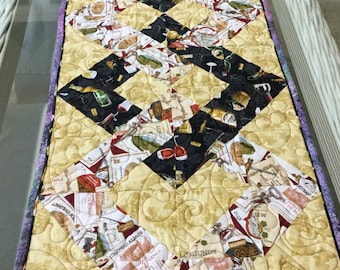 Quilted Table Runner: Wine & Grapes Design, 46" x 15"