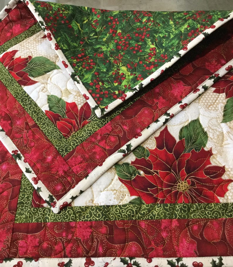 Christmas Placemats Quilted Placemats Poinsettia Placemats Etsy