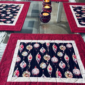 Handmade Christmas Ornament Quilted Placemats: Holiday Table Decor, Set of 4