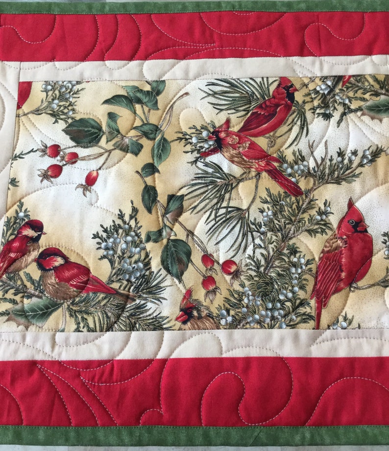 Quilted Placemats Table Placemats Holiday Placemats Handmade Placemats Ready to ship,Christmas Placemats Set of 4. Cardinals Placemats