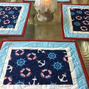 Quilted Nautical Placemats (Set of 4): Coastal Ocean Decor