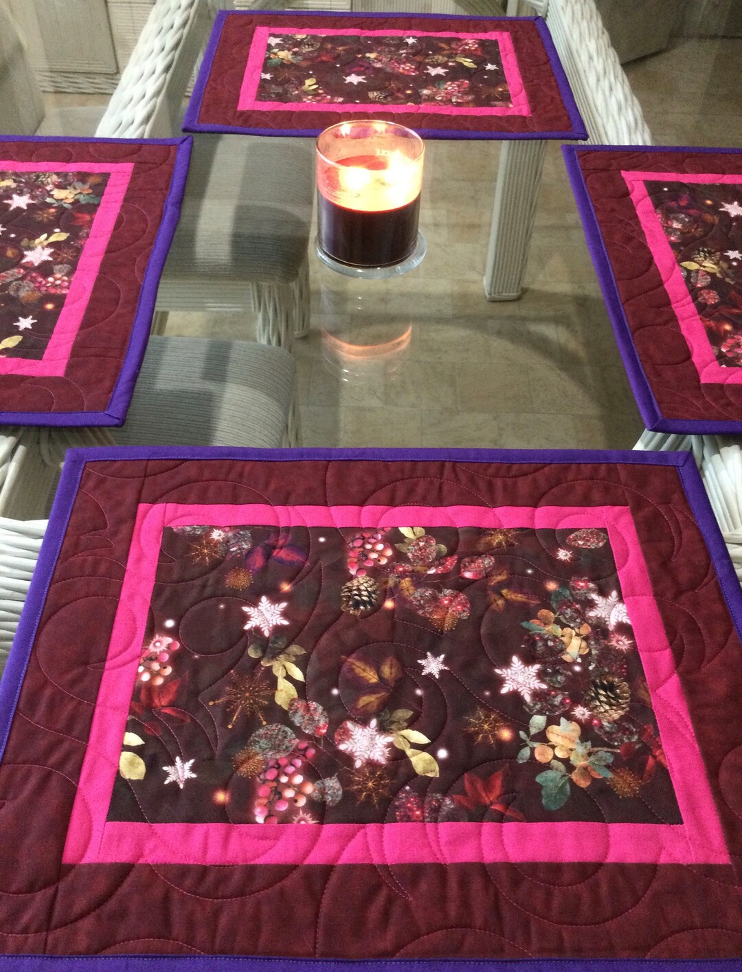 Quilted Placemats, Snowflake Placemats, Ready to Ship, Sold in Sets of