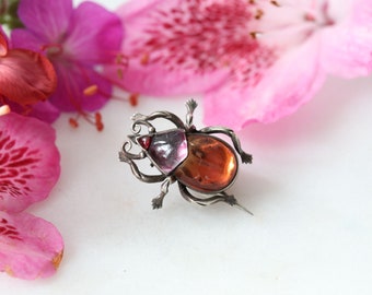 Stunning and Rare antique Georgian foiled rock crystal and silver bug beetle brooch/pin