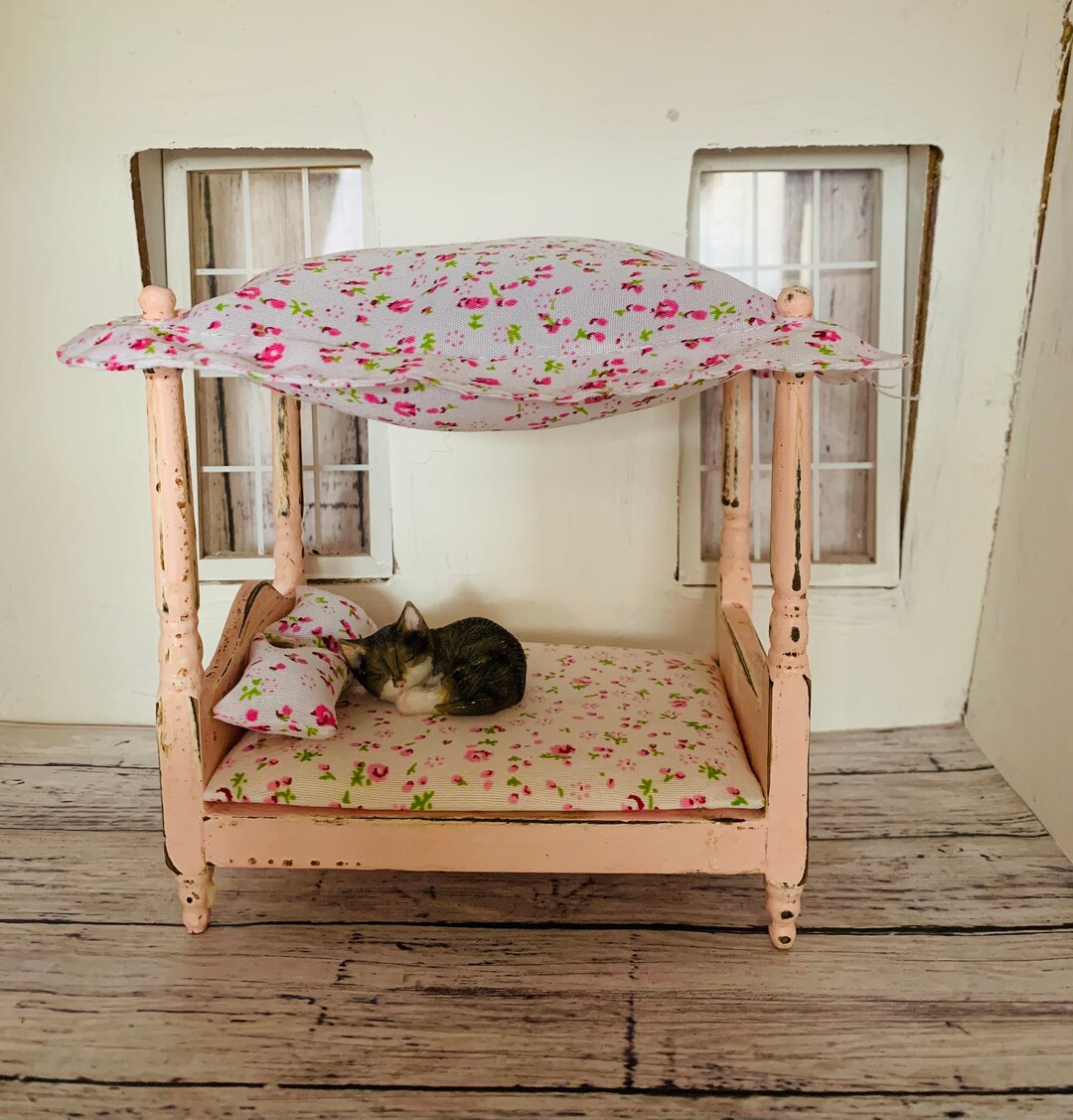 Pink Shabby Dollhouse Canopy Bed 112 Etsy