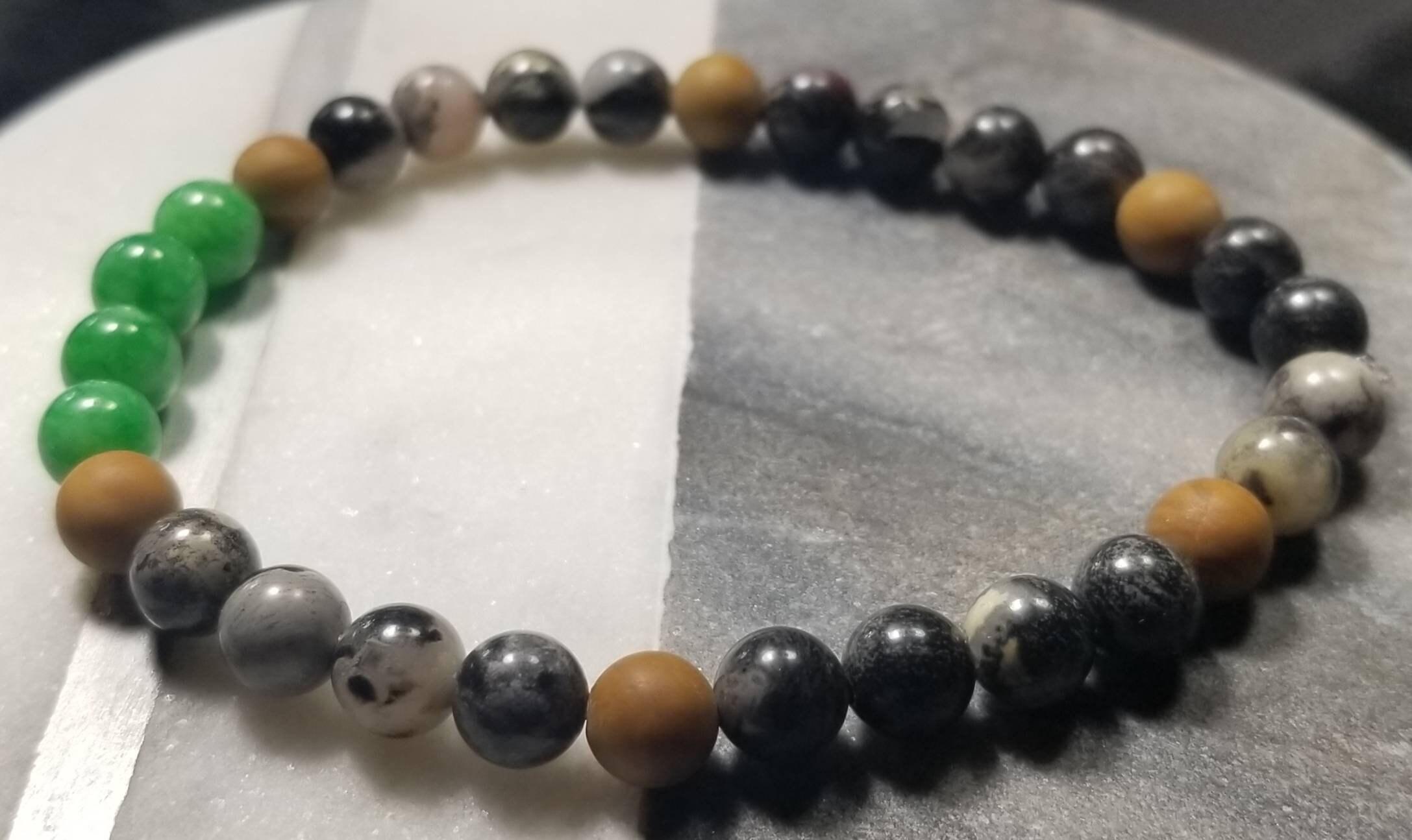 Jade and Jasper Bracelet Malaysia Jade Black Silver Leaf Etsy UK