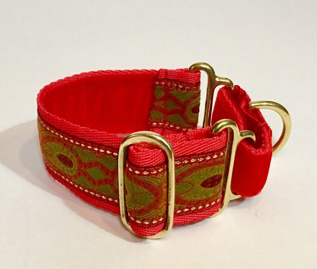 Red Brocade Simple Adjust Martingale Collar in 1.5/38mm With Solid