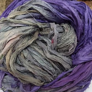 Recyceltes Sari-Seidenband, Rohkantenband, Weben, Makramee, Kunstgarn, handgefärbtes Garn, handgefärbte Bänder