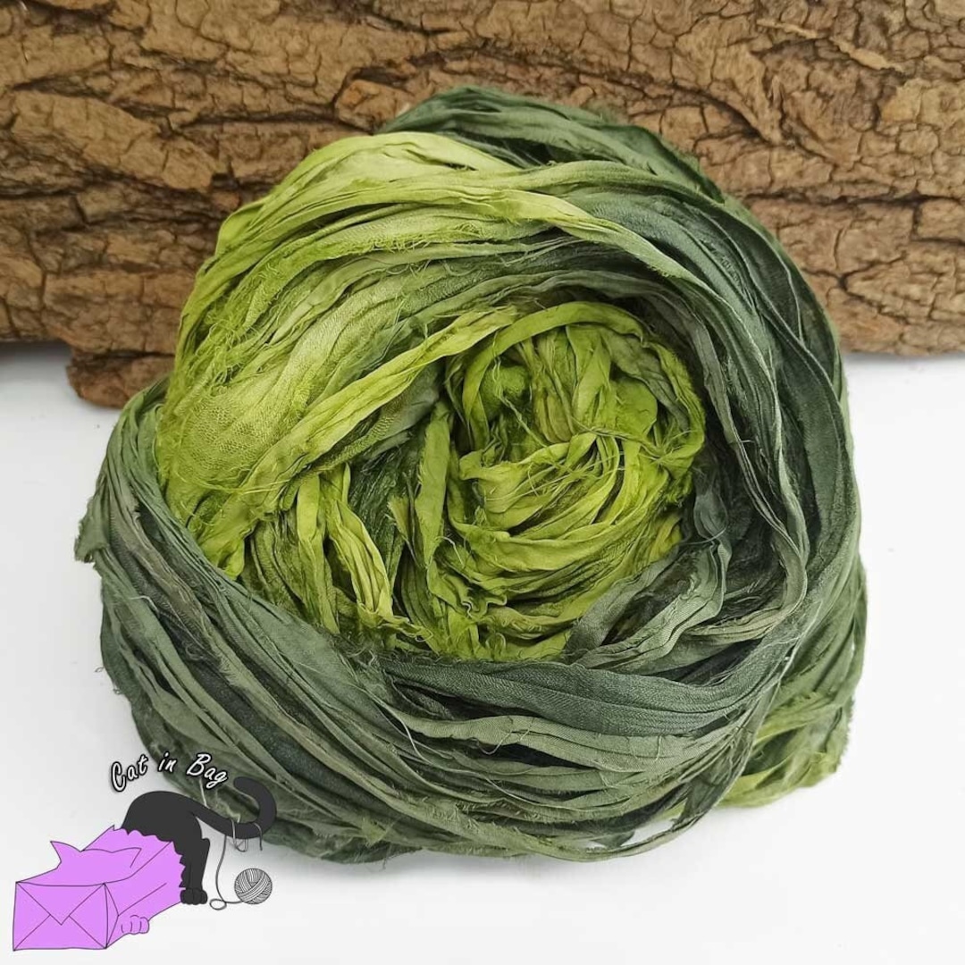 Fresh Grass - Recycled Sari Silks Ribbons, Sari Silk Waste Ribbon, Silk ...