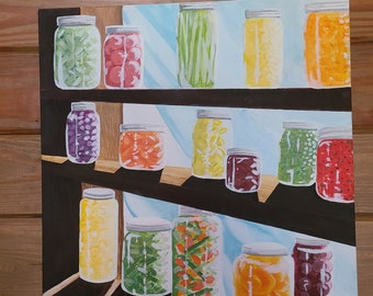 Home Made Foods painting of home canned foods by Pamela Henry