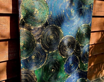 Worlds Collide large contemporary textured painting black and gold  by Pamela Henry