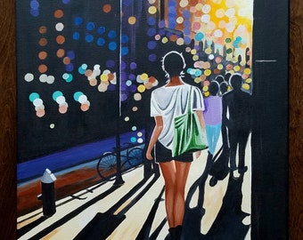 Confidence-  bokeh light cityscape contemporary painting by Pamela Henry colorful, so unique home or office wall art