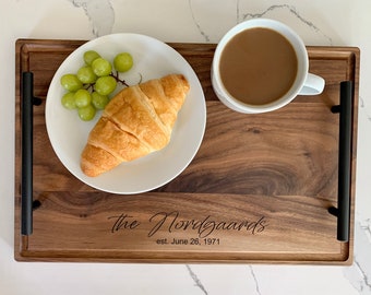 Charcuterie Board with Handles, Serving Tray, Engraved Gifts,Custom Cutting Boards, Wedding Gifts, Walnut Cutting Board, Gifts for Couples