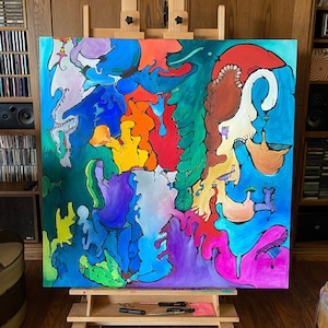 Oversized Painting Art, Psychedelic Art, Gouache, Painting, Canvas, Original Art, Colorful, Bold, Surreal, Abstract, contemporary, modern