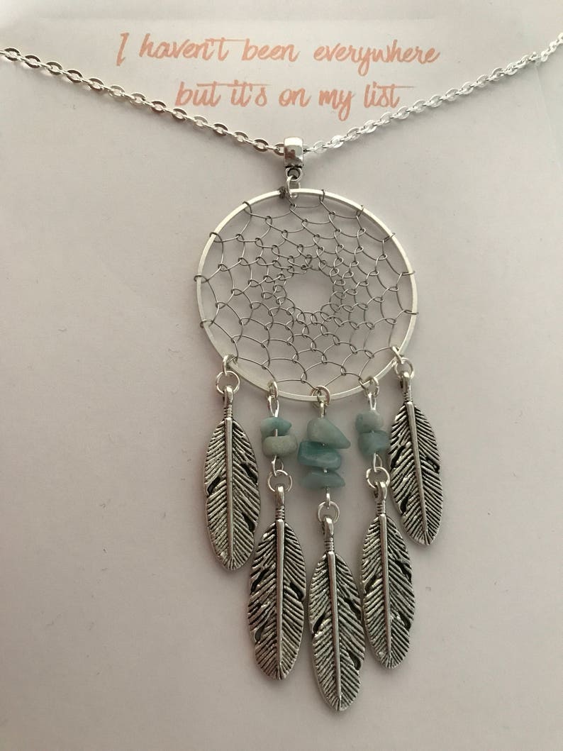 Silver dream catcher necklace with silver feather charms and Etsy