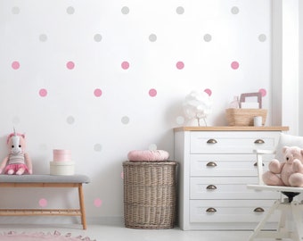 INSPIO Sticker mural - Pois gris et roses (9475f)