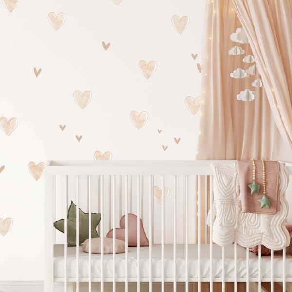 Stickers textiles INSPIO - Cœurs beiges pour chambre d'enfant (9202f)
