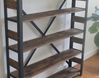 Industrial Reclaimed Wood Bookcase Handmade, Book Shelf - "The Watson", Modern, Industrial, Farmhouse, Rustic, Angle Iron