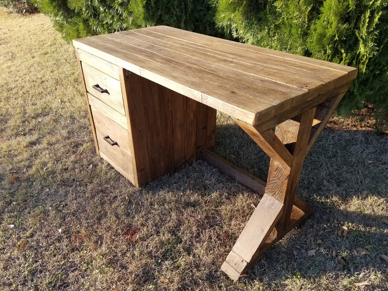Reclaimed Wood Desk Farmhouse With Drawers Mid Century Etsy