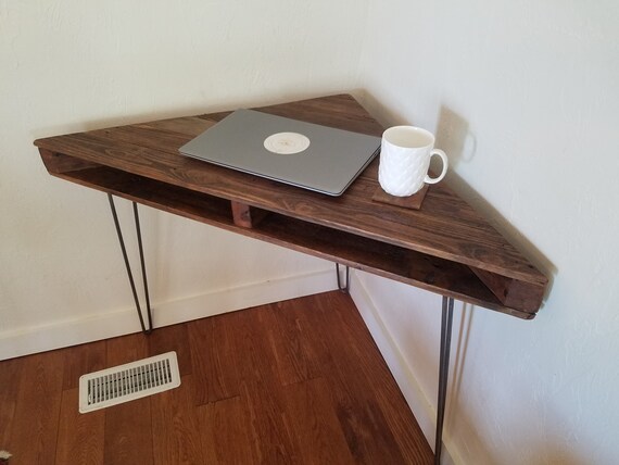 Reclaimed Wood Corner Triangle Desk Handmade With Cubby Holes on