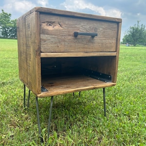 Reclaimed Wood Nightstand with Drawer & Cubby ***READY to SHIP*** - Mid Century, Rustic, Farmhouse, Industrial