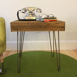 Reclaimed Wood Side Table on Hairpin Legs The Eva, Mid Century, Rustic, Modern, End Table image 4