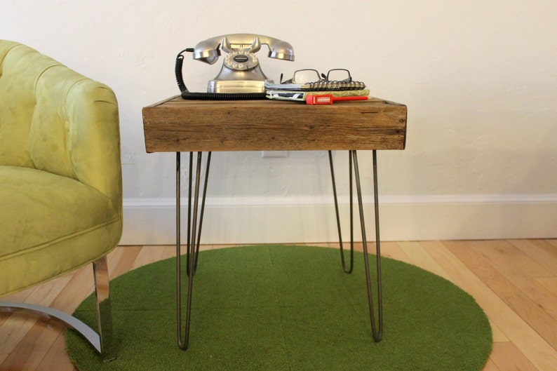 Reclaimed Wood Side Table on Hairpin Legs The Eva, Mid Century, Rustic, Modern, End Table image 4